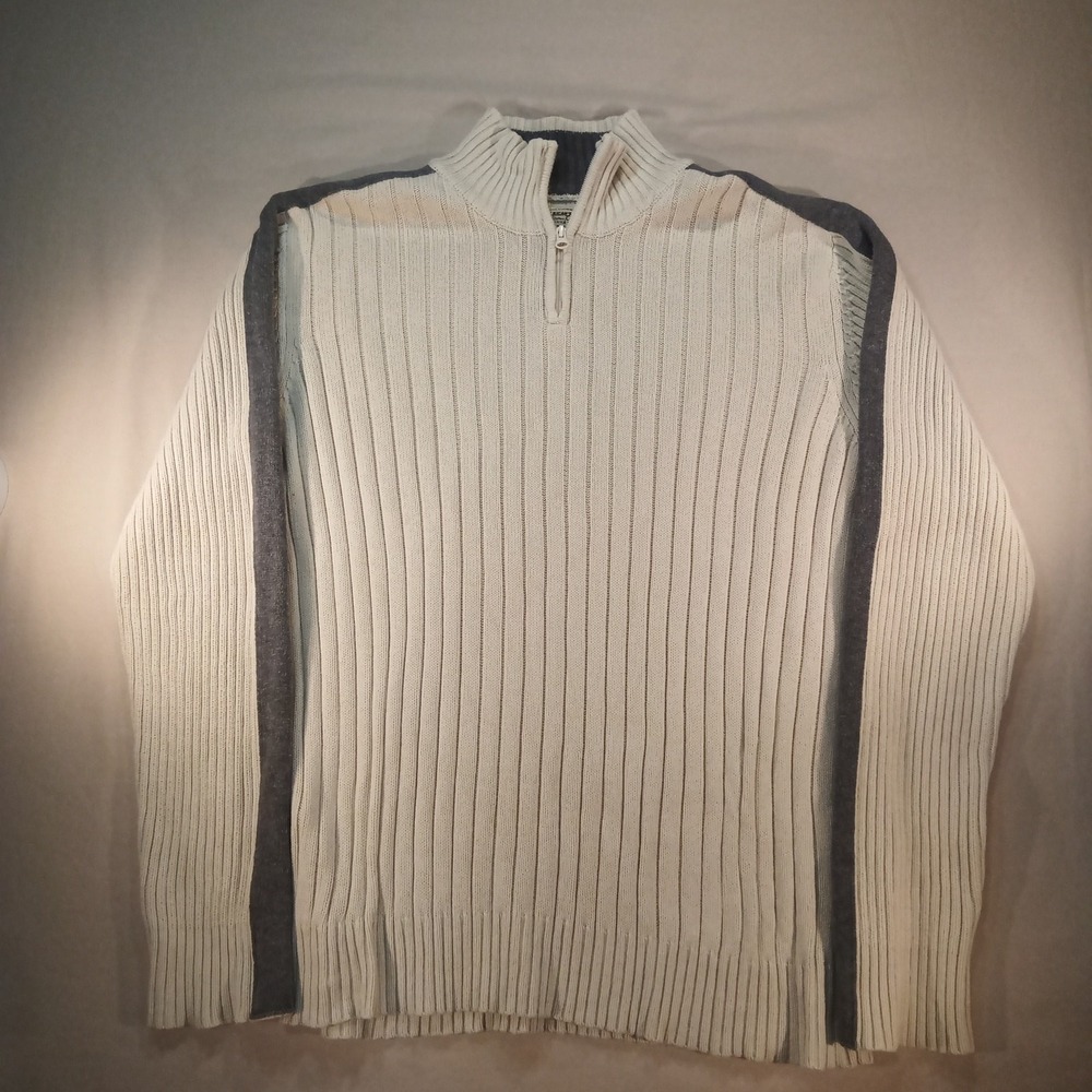 American Rag Men's Ribbed 1/4 Zip Sweater‎ XXL Cream Gray Heavy Knit